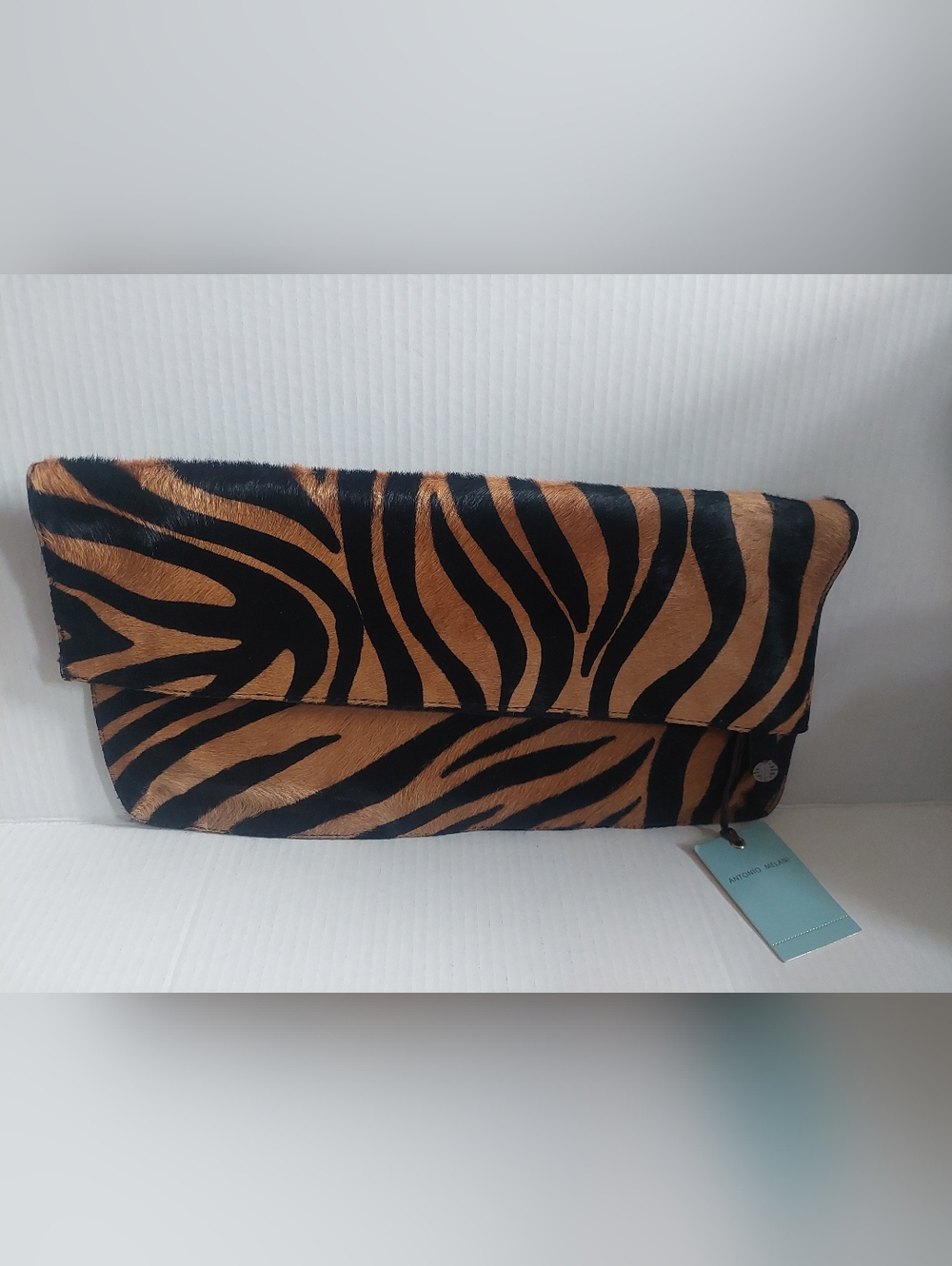 NEW OVERSIZED Antonio Melani Clutch Animal Hair Leather Purse HANDBAG